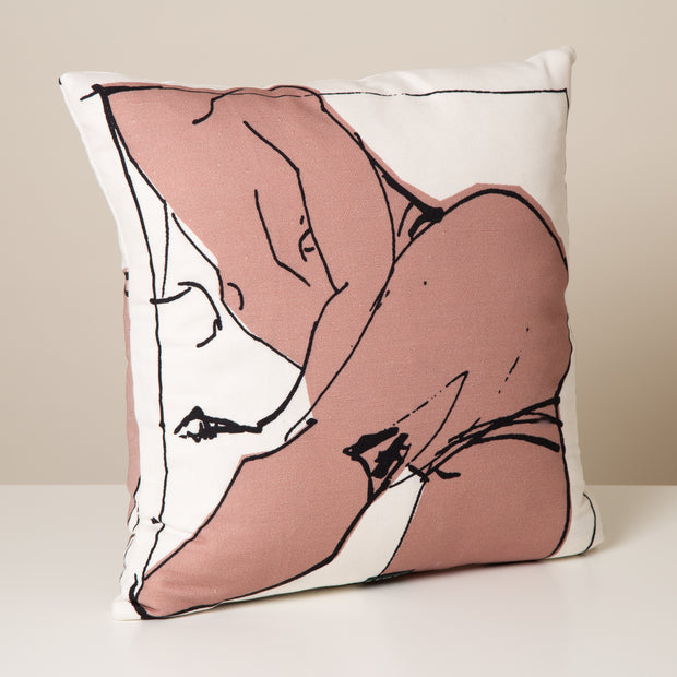 Nude Printed Linen Cushion